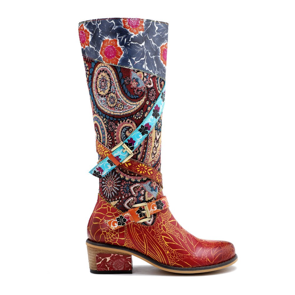 Large Size Retro Heavy Industry Printed Boots For Women - Image 5