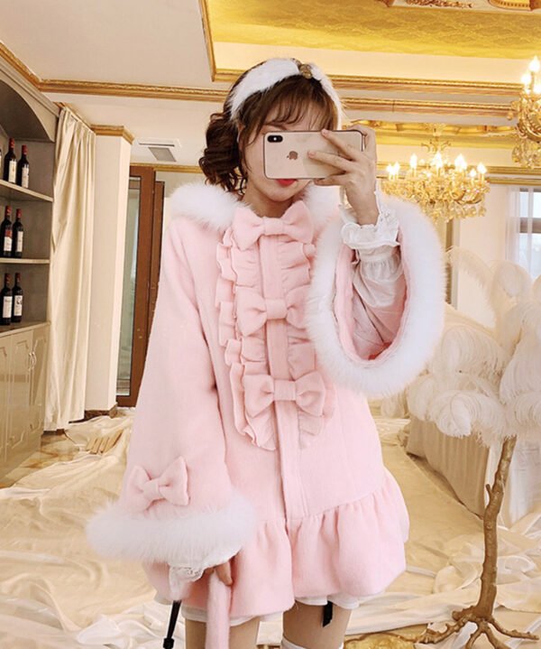 Women's Fox Fur Collar Mid Length Woolen Coat - Image 2