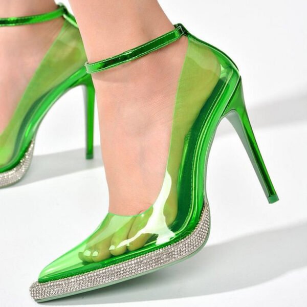 Transparent Waterproof Platform Rhinestone High Heels - Image 2