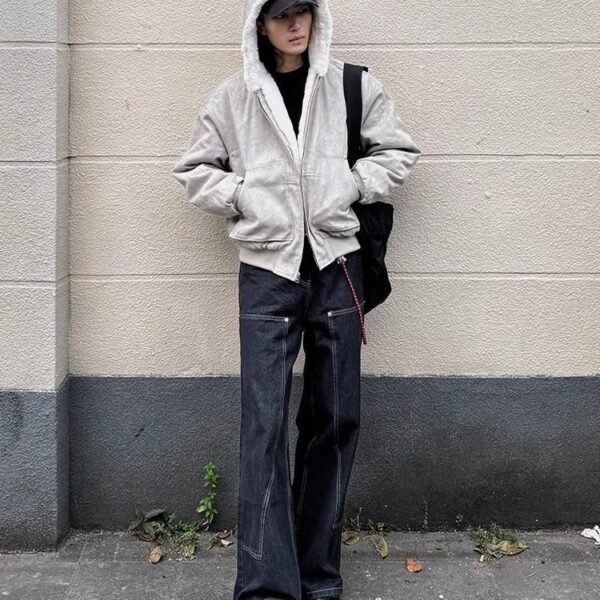 Artificial Mink Hair Marble Mountain Carving Hooded Cotton Jacket - Image 3
