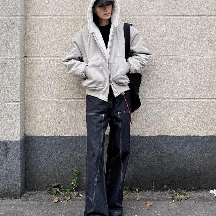 Artificial Mink Hair Marble Mountain Carving Hooded Cotton Jacket - Image 3