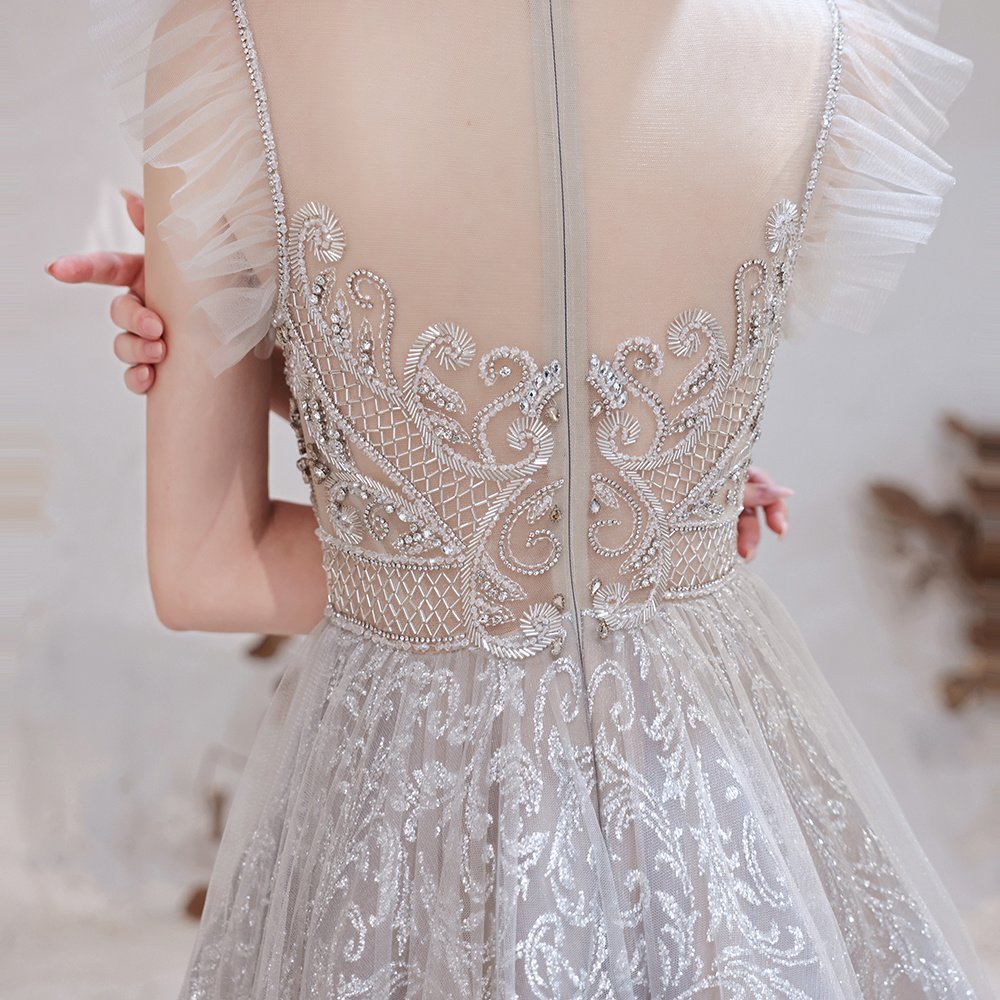 Spring High Gray Half High Sweet Standing Collar Thin Short Paragraph Mid-waist Slim Wedding Dresses - Image 4