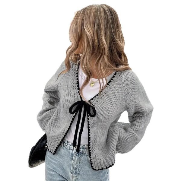 Long Sleeve Bowknot Lace-up Cardigan Coat Top - Image 6