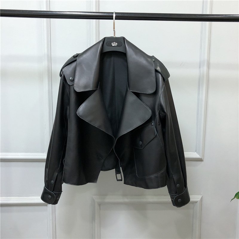 Women's Short Loose Small Leather Jacket - Image 2