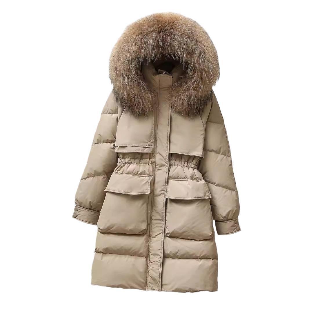 Big Fur Collar White Duck Down Jacket Overknee Thickened Winter Coat - Image 2