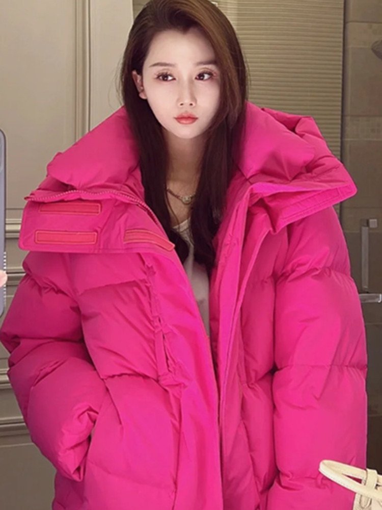Women's Mid-length Candy Color Hooded Thickened Down Jacket - Image 3