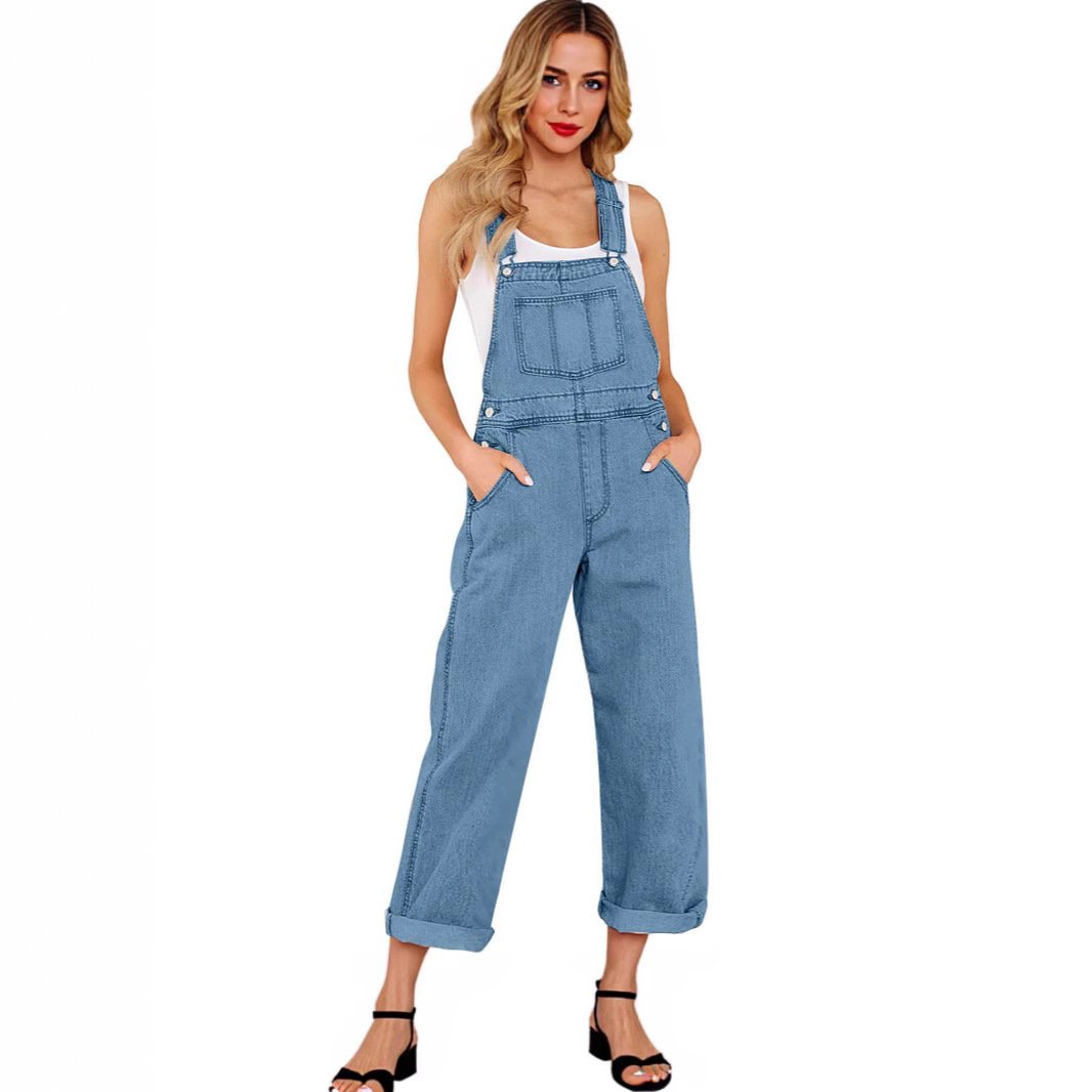 Loose Women's Denim Suspender Pants - Image 4