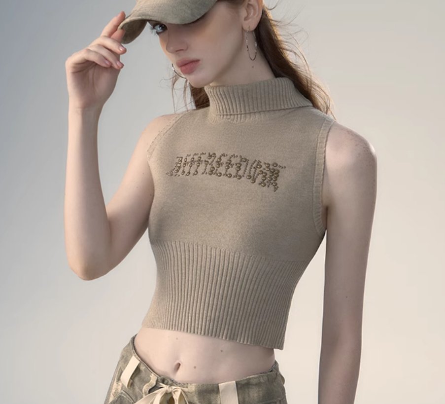 Retro Spicy Girl Letter Printed Knitted Sweater Vest - Image 10