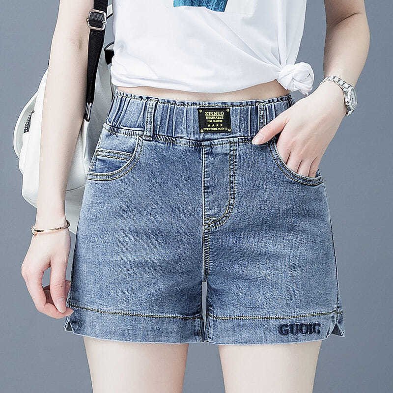 High Waist Denim Shorts Women Elastic Wide Leg - Image 4