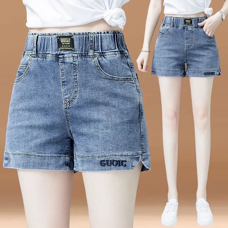 High Waist Denim Shorts Women Elastic Wide Leg - Image 3