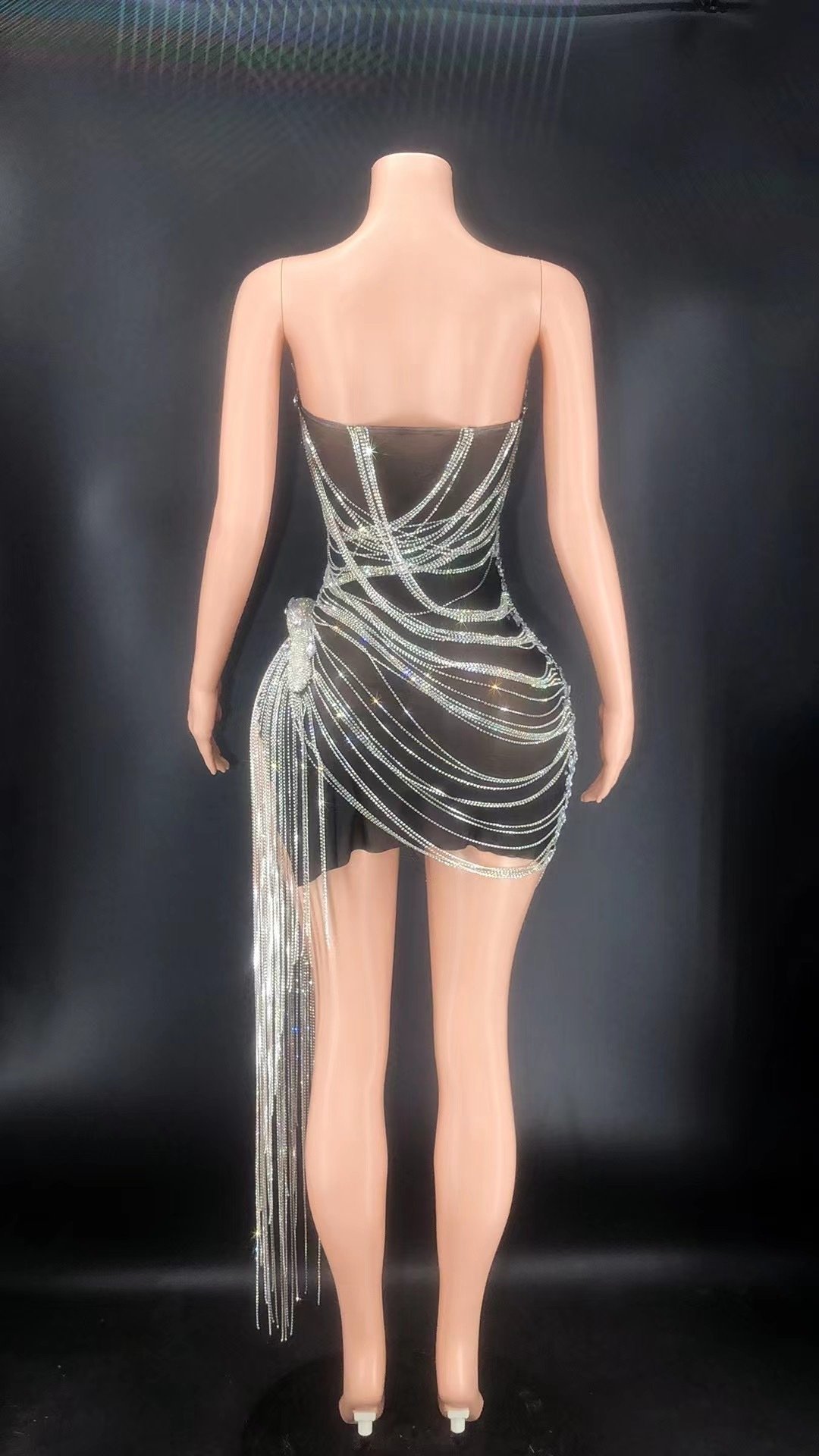 European And American Party Tube Top Rhinestone Drill Chain Tassel Dress - Image 10