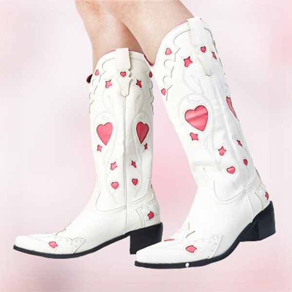Hot Vintage Cowboy Cowgirl Boots Women Chunky Heels Hear - Image 6