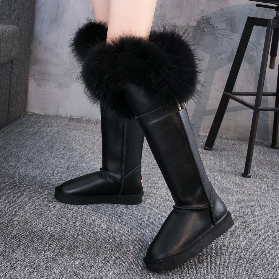 Leather Hair Knee High Boots For Women - Image 2
