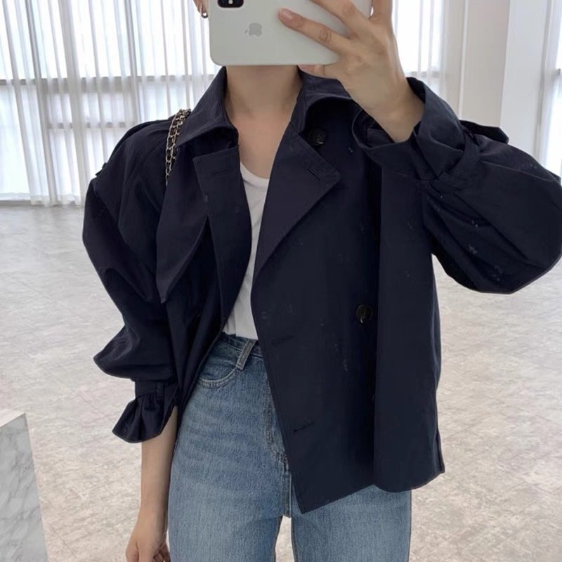 Fall South Lapel Double Breasted Loose Long Sleeve Tooling Style Coat - Image 4