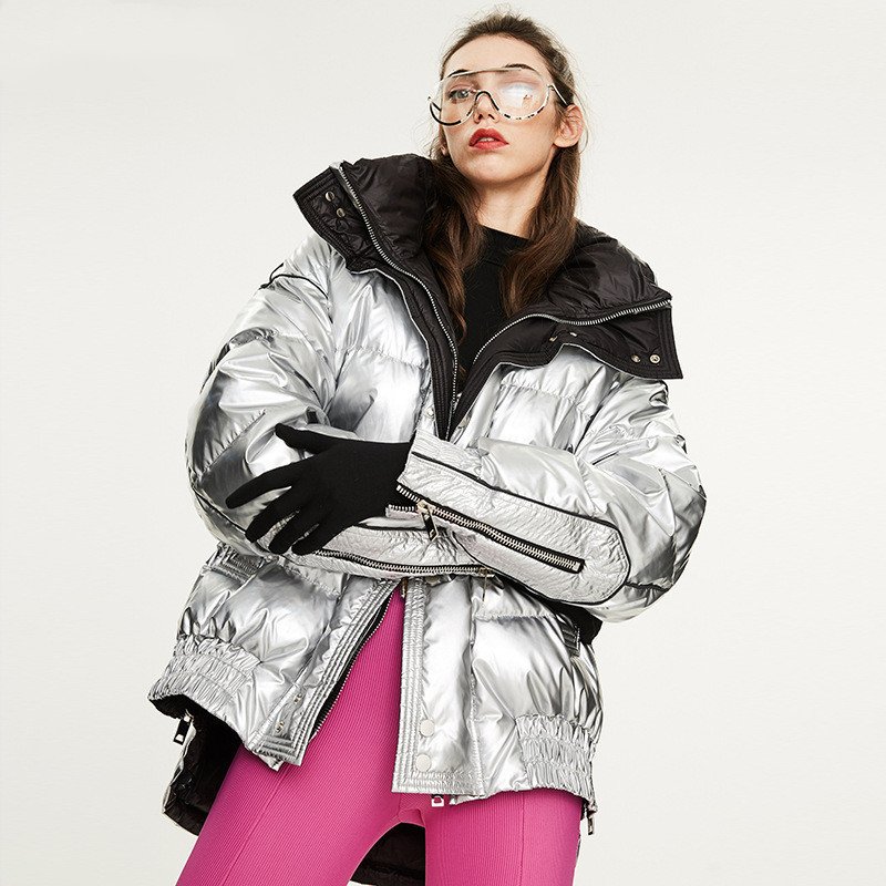 Couples Laser Glossy Thickened Loose Mid Length Down Jacket - Image 10