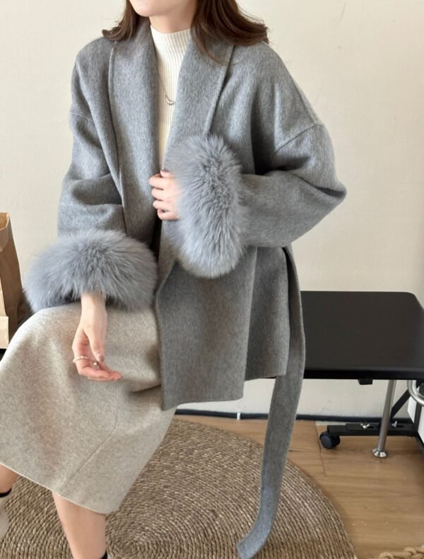 Reversible Cashmere Coat Advanced Sense Tie-front Top - Image 2