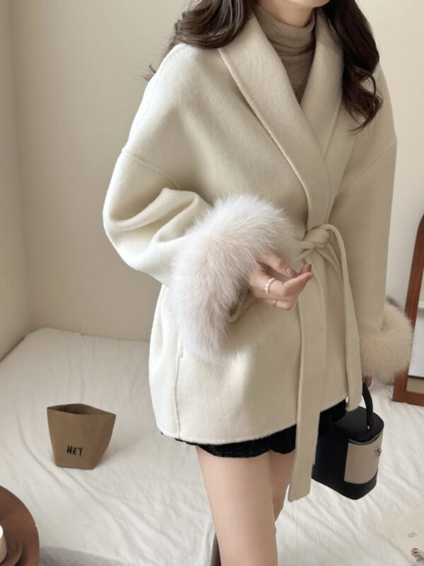 Reversible Cashmere Coat Advanced Sense Tie-front Top - Image 8