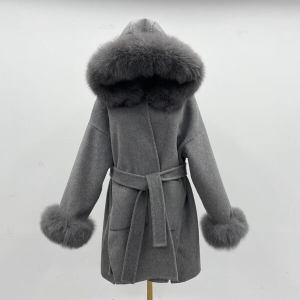 Oversized Fur Collar Hood Double-sided Woolen Coat - Image 4