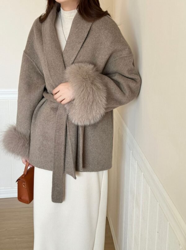 Reversible Cashmere Coat Advanced Sense Tie-front Top - Image 6