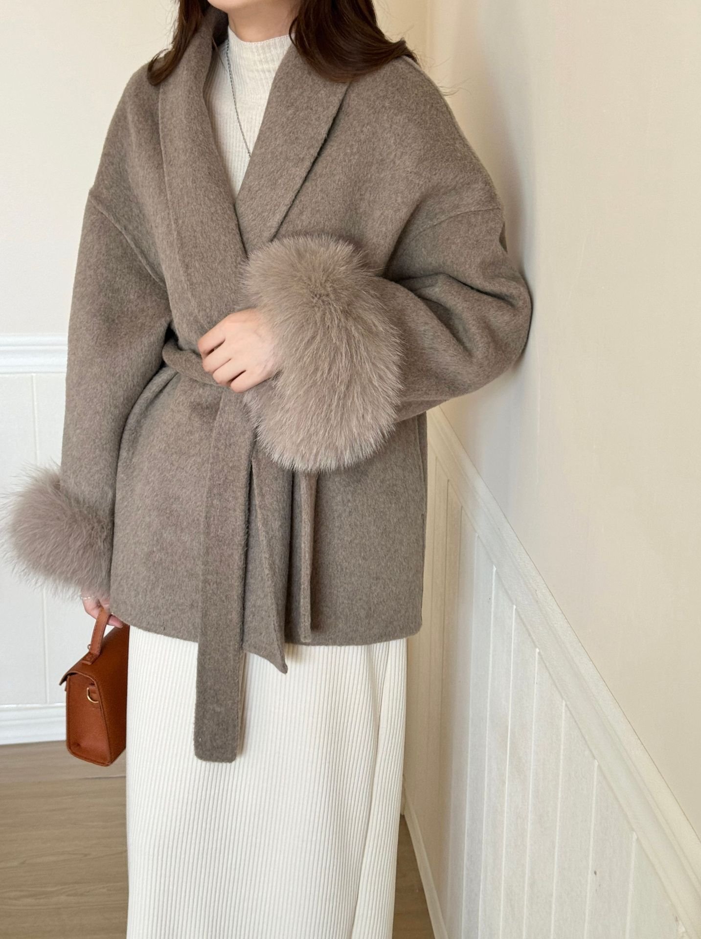 Reversible Cashmere Coat Advanced Sense Tie-front Top - Image 6