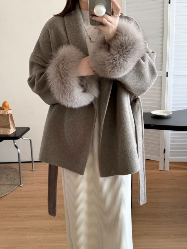 Reversible Cashmere Coat Advanced Sense Tie-front Top - Image 7