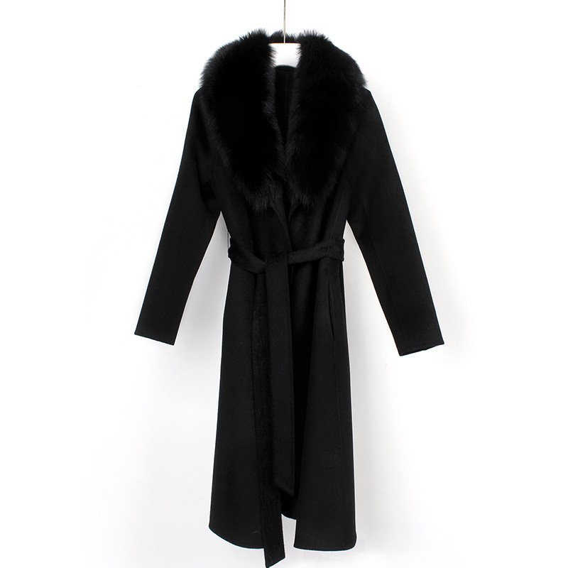 Autumn And Winter New Wool Overcoat Double-faced Woolen Goods Long Belt Slim Fit - Image 3