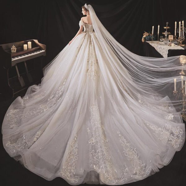 Elegant Elegant Heavy Work Large Trailing Dress - Image 4