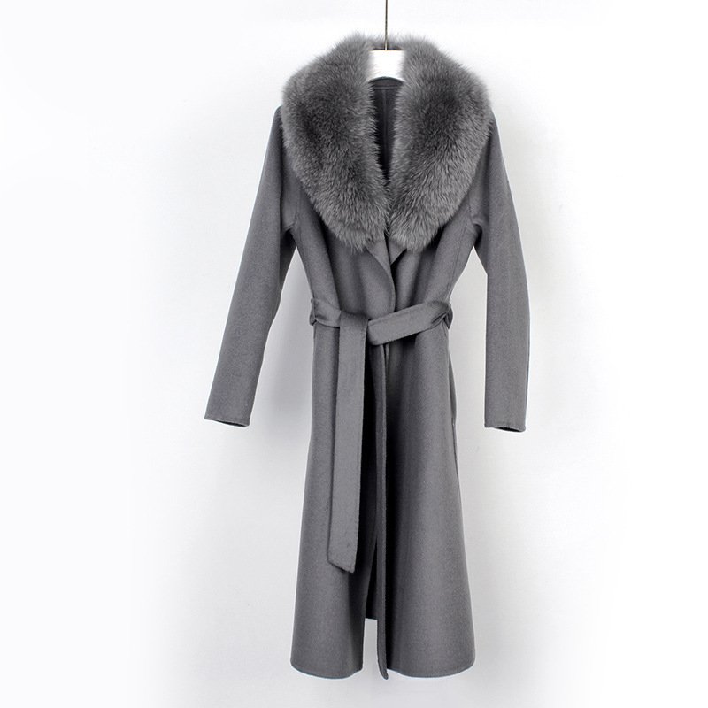 Autumn And Winter New Wool Overcoat Double-faced Woolen Goods Long Belt Slim Fit - Image 5