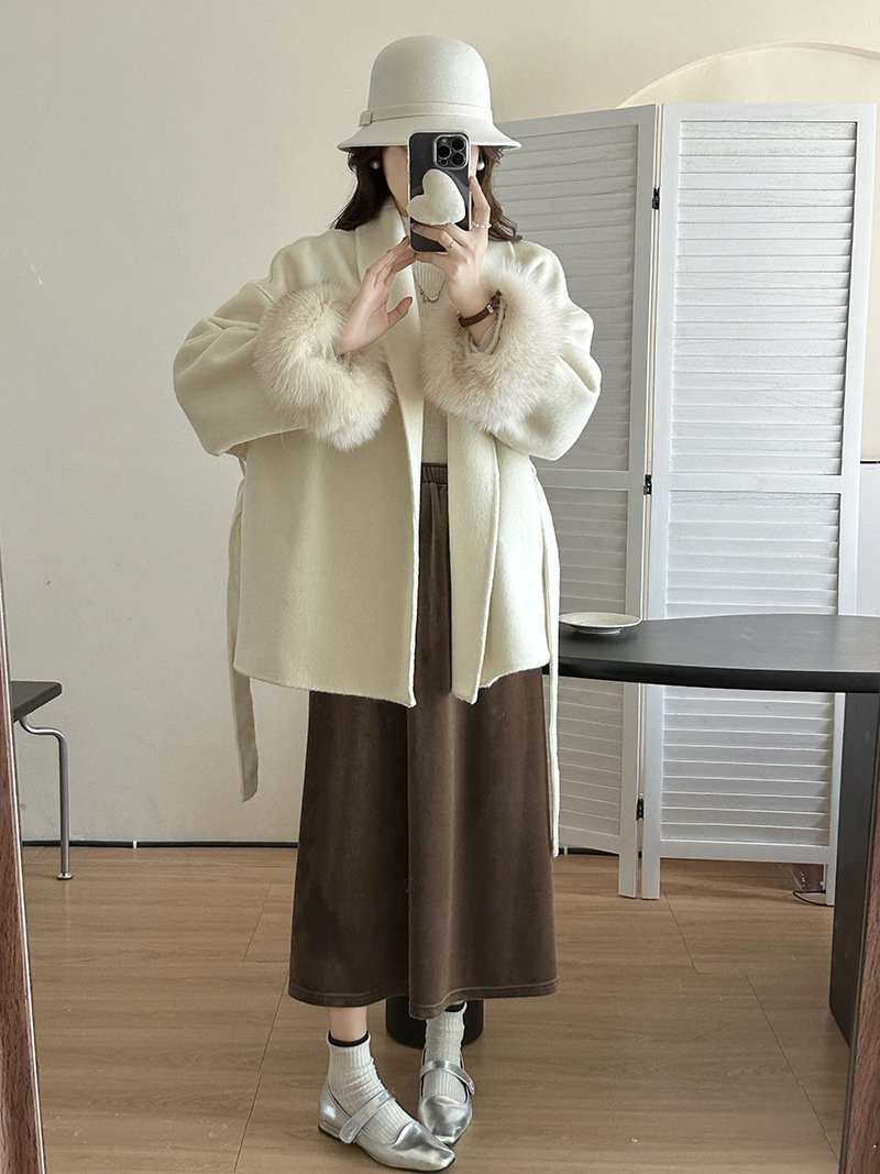 Reversible Cashmere Coat Advanced Sense Tie-front Top - Image 5