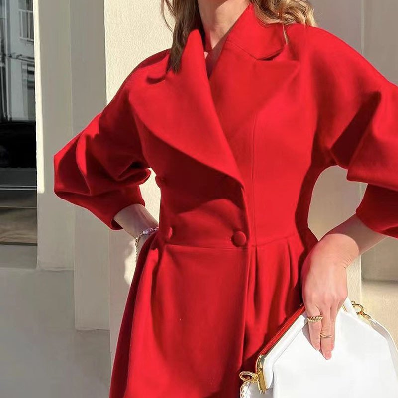 Women's Classic Winter Long Coat, Double-Breasted Belted Trench With Wide Lapel, Solid Color Oversized Overcoat For Casual Style - Image 8
