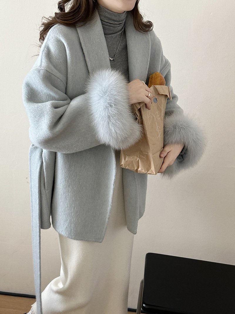 Reversible Cashmere Coat Advanced Sense Tie-front Top - Image 4