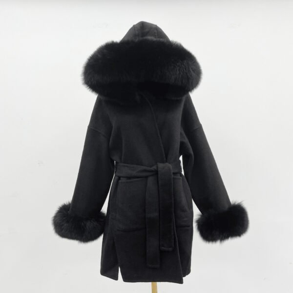 Oversized Fur Collar Hood Double-sided Woolen Coat - Image 3