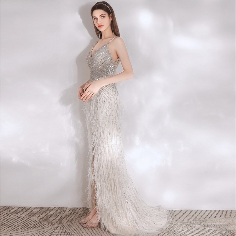 Women's Feather Temperament High End Evening Dress - Image 3