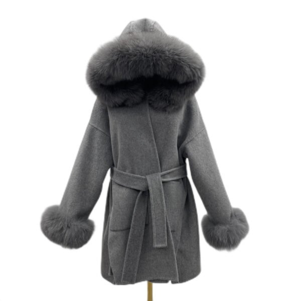 Oversized Fur Collar Hood Double-sided Woolen Coat - Image 5