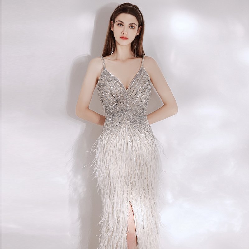 Women's Feather Temperament High End Evening Dress - Image 4