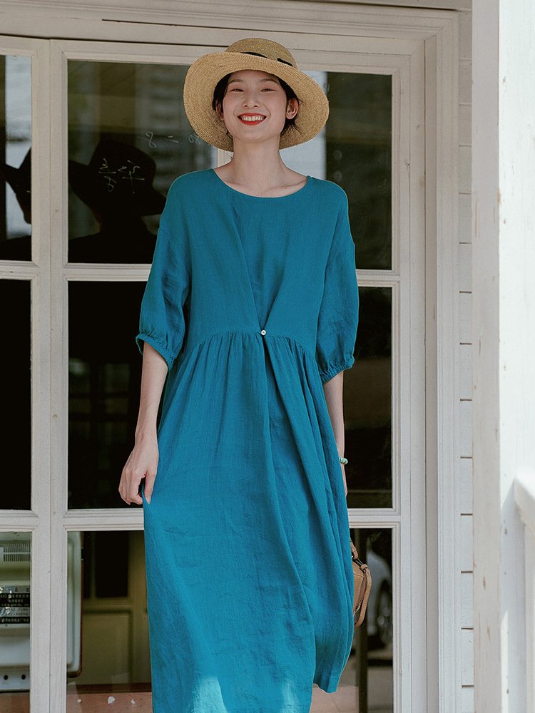 Women's Solid-Color Loose Casual All-Match Long Dress - Image 6