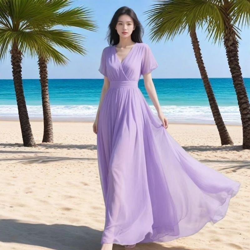 Womens Solid-Color Chiffon Maxi Dress - Image 2