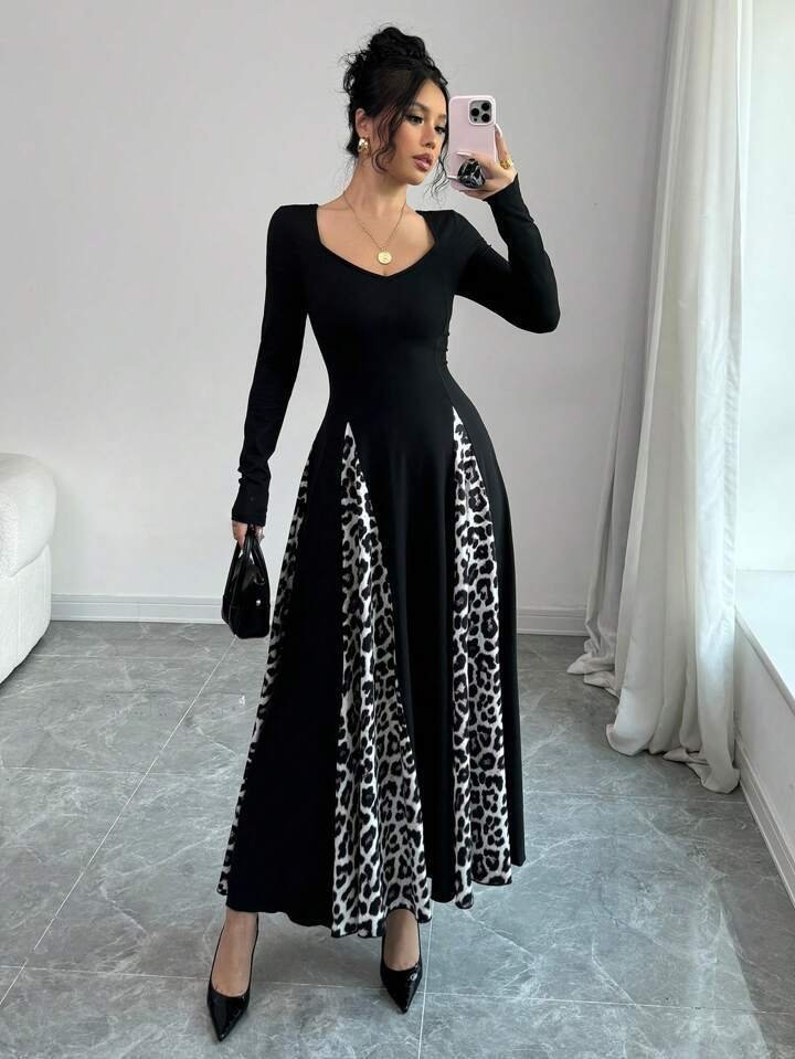 Womens Slimming Split Formal Dress With Long Sleeves - Image 4