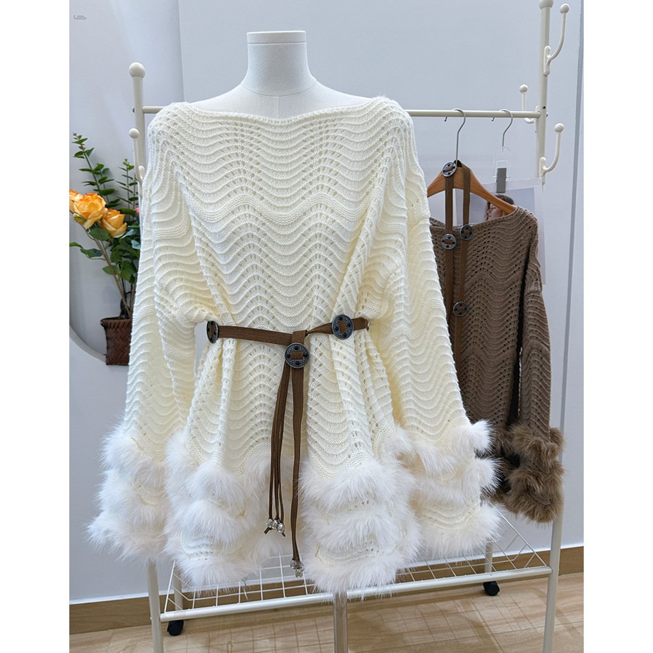 French Chic Knitted Dress With A Belting Waist For A Defined Silhouette - Image 3