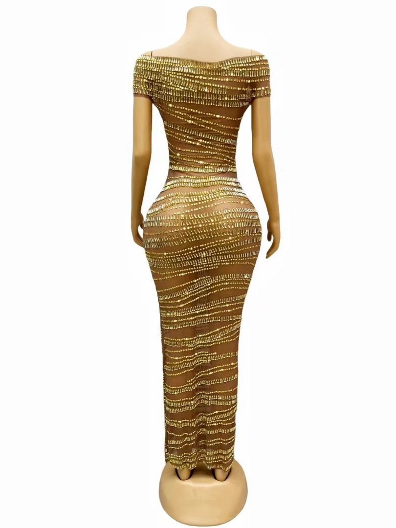 Sexy Luxury Shiny Rhinestone Dress Performance Costume Party Evening Dress - Image 7
