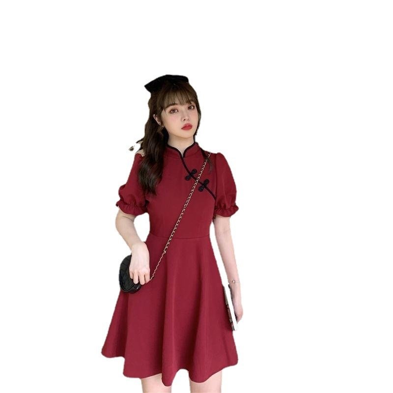 Women's Solid-Color Retro Fitted Waist Slimming French-Style Dress - Image 7