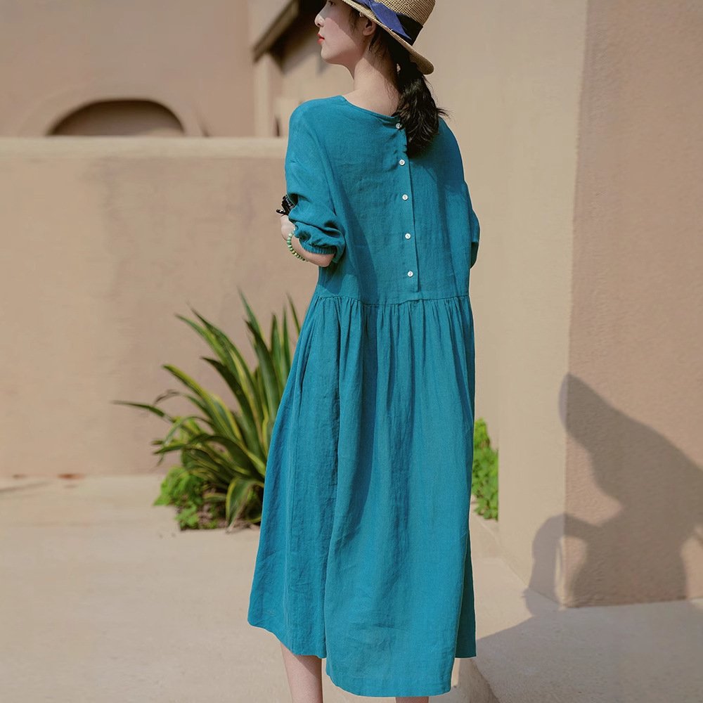 Women's Solid-Color Loose Casual All-Match Long Dress - Image 7