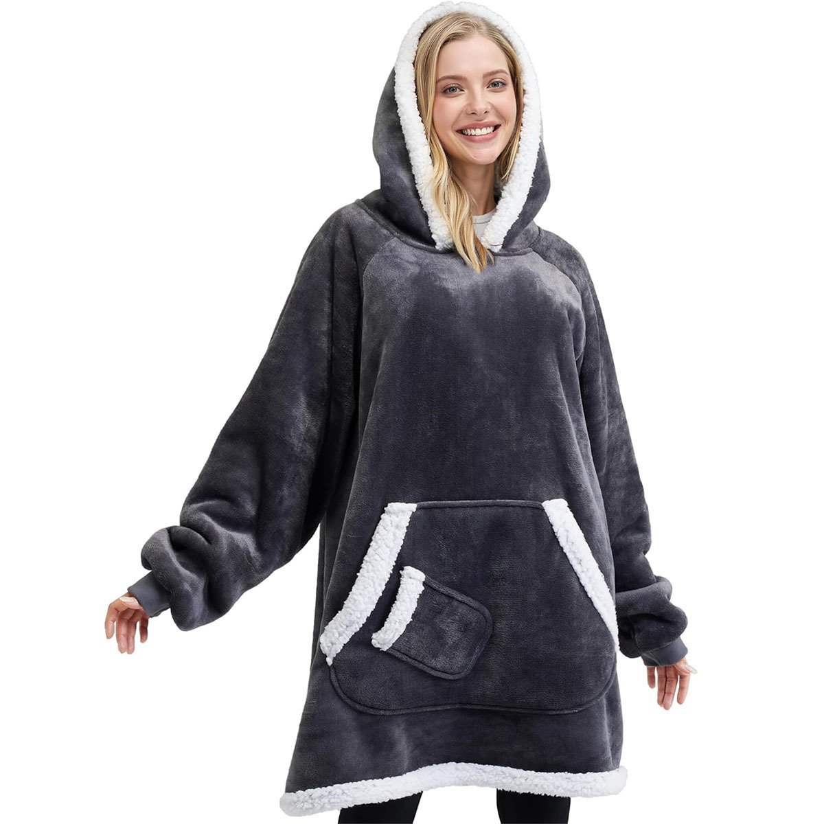Womens Fleece-Lined Thickened Hooded Loungewear Pajamas - Image 5