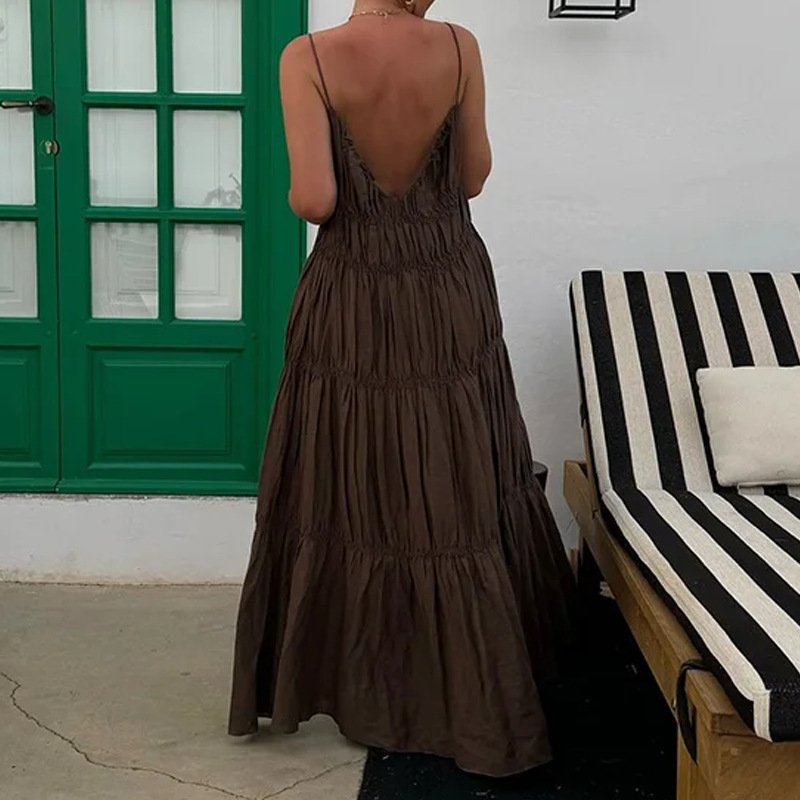 New Elegant Fashion Solid Color Casual Sling Long Dress - Image 6