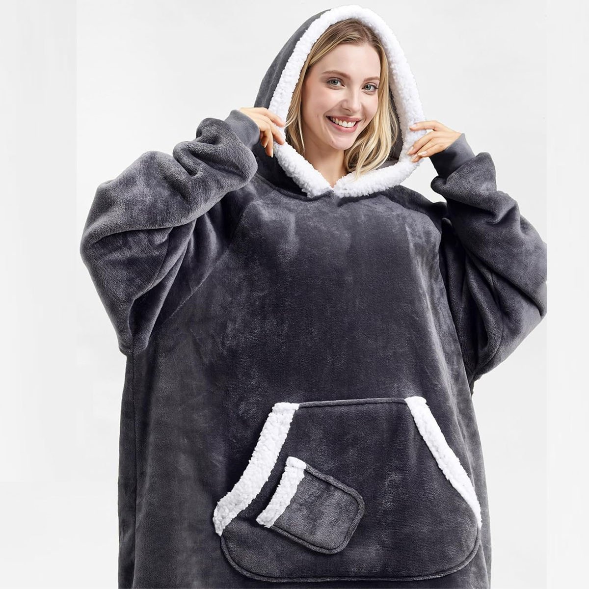 Womens Fleece-Lined Thickened Hooded Loungewear Pajamas