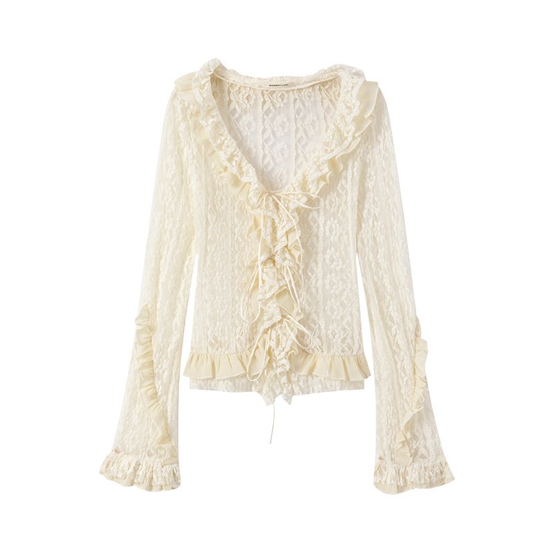 Lace Tie With Fungus Edge Long Sleeved Pullover - Image 5