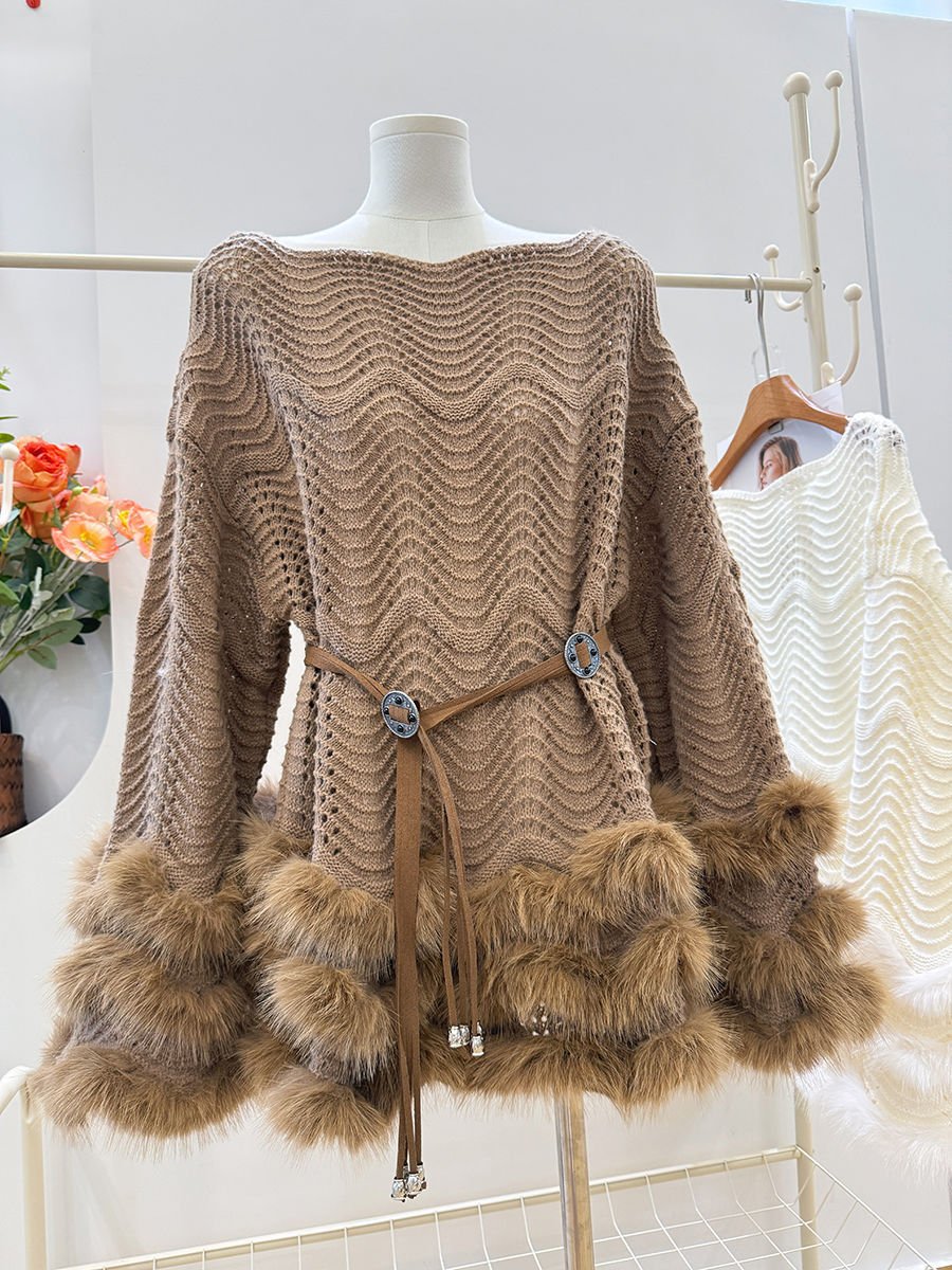 French Chic Knitted Dress With A Belting Waist For A Defined Silhouette - Image 5