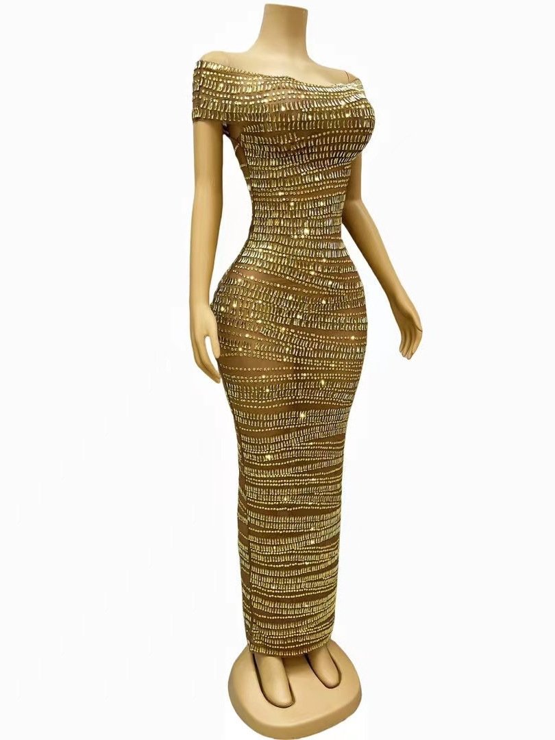 Sexy Luxury Shiny Rhinestone Dress Performance Costume Party Evening Dress - Image 5