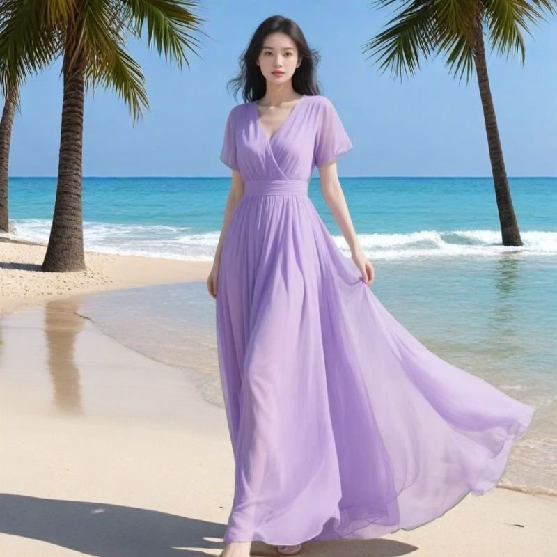 Womens Solid-Color Chiffon Maxi Dress - Image 5