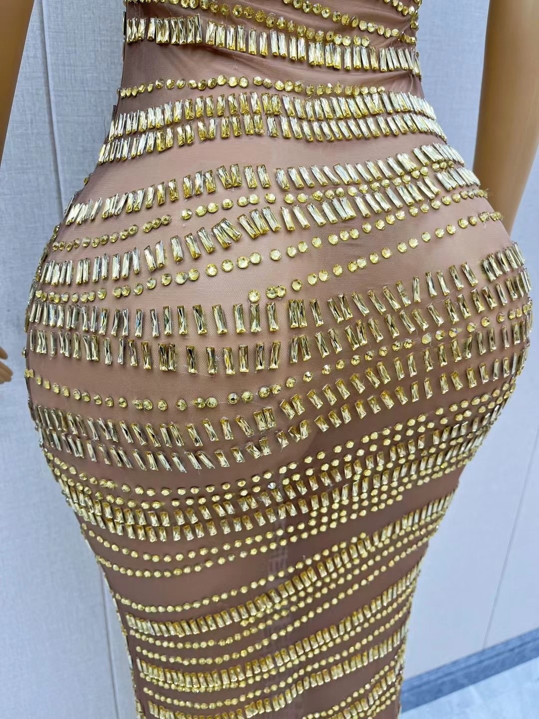 Sexy Luxury Shiny Rhinestone Dress Performance Costume Party Evening Dress - Image 2